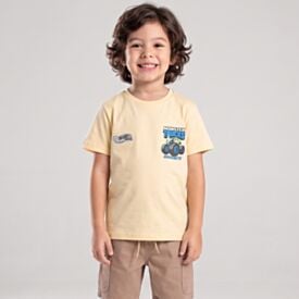 Camiseta Infantil Menino Hot Wheels 4 a 10 Anos Amarelo Manteiga