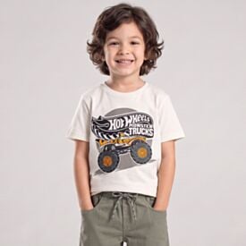 Camiseta Infantil Menino Hot Wheels 4 a 10 Anos Mattel Marfim