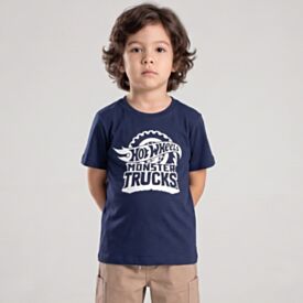 Camiseta Infantil Menino Hot Wheels 4 a 10 Anos Mattel Marinho