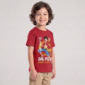 Camiseta Infantil Menino One Piece 4 a 10 Anos Vermelho
