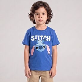 Camiseta Infantil Menino Stitch 4 a 10 Anos Disney Azul Pacifico