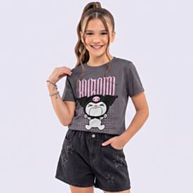 Camiseta Juvenil Menina Kuromi 12 a 16 Anos Chumbo