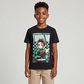 Camiseta Juvenil Menino Tanjiro Kamado 12 a 16 Anos Preto
