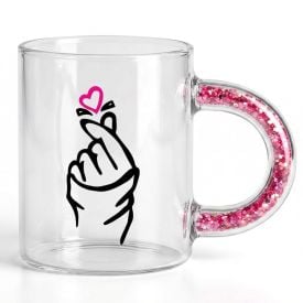 Caneca Alça com Glitter 350Ml Hauskraft - Mão Rosa
