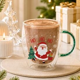 Caneca de Vidro Parede Dupla Papel Noel 350Ml Allmix - Transparente