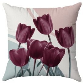 Capa de Almofada 43X43cm Veludo Estampada Havan Casa - Tulipa Ameixa
