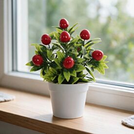 Arranjo Cereja Vermelho com Vaso Plástico Florarte Vermelho 20Cm