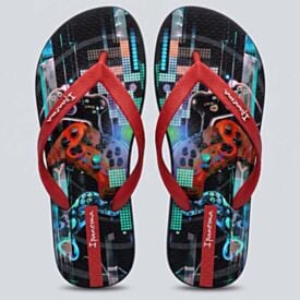 Chinelo Ipanema Infantil Temas Preto/Vermelho