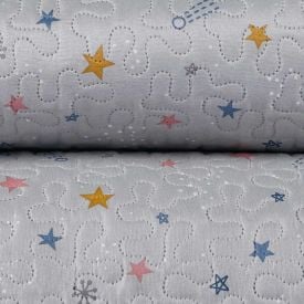 Kit Colcha Solteiro Dupla Face Matelado Havan Kids 2 pçs - Aster Star Cinza