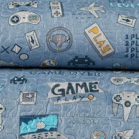 Kit Colcha Solteiro Dupla Face Matelado Havan Kids 2 pçs - Gaming Azul