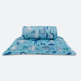 Kit Colcha Solteiro Dupla Face Matelado Havan Kids 2 pçs - Dino Happy Turquesa