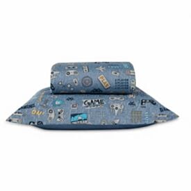 Kit Colcha Solteiro Dupla Face Matelado Havan Kids 2 pçs - Gaming Azul