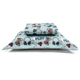 Kit Colcha Solteiro Dupla Face Matelado Havan Kids 2 pçs - Game Play Azul