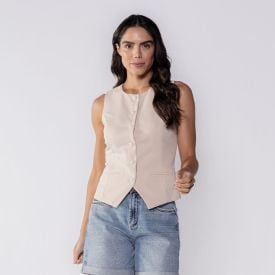 Colete Feminino De Alfaiataria Patricia Foster Bege