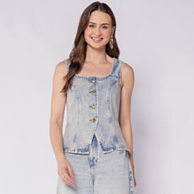 Colete Feminino Jeans Boby Blues Azul Claro