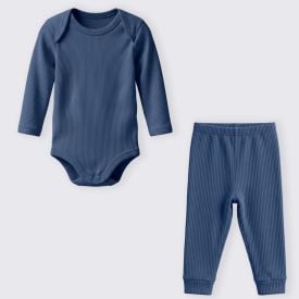 Conjunto Bebê Body Manga Longa e Calça Yoyo Baby Azul Jeans