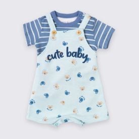 Conjunto Bebê Menino Jardineira Coala e Blusa Listrada Yoyo Baby Azul Turquesa