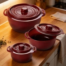 Conjunto Pote Supreme Redondo 3 Peças Plasútil - Vermelho