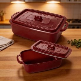 Conjunto Pote Supreme Retangular 2 Peças Plasútil - Vermelho
