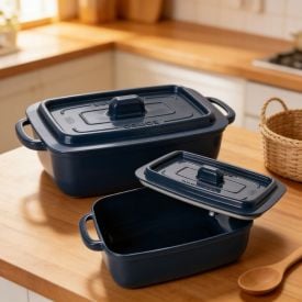 Conjunto Pote Supreme Retangular 2 Peças Plasútil - Azul