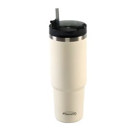 Copo Térmico Com Canudo Plasvale 900Ml - Bege