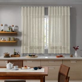 Cortina para Cozinha 2,00X1,20 m Valencia Renda Havan Casa - Café Bege