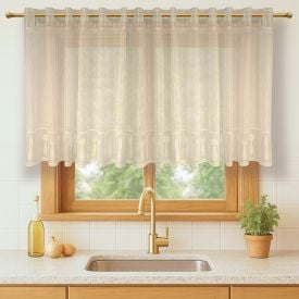 Cortina para Cozinha de Renda 2,00Mx80 cm Siena Havan Casa - Bege Talheres