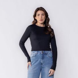 Cropped Feminino De Manga Longa Canelado Boby Blues