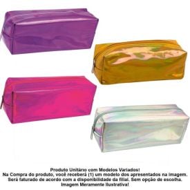 Estojo Simples Juvenil Holográfico Kit Style - Sortido