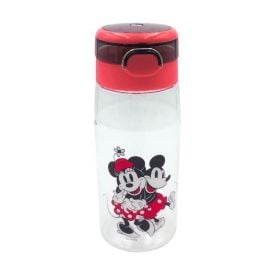 Garrafa de Água Plástico Mickey e Minnie 600 ml Disney - Transparente e Vermelho
