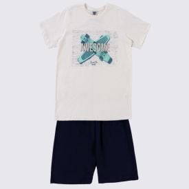 Conjunto Juvenil Menino 12 a 16 Anos Hot Dog Marfim/Marinho