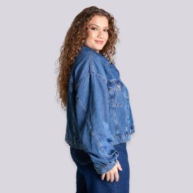 Jaqueta Jeans Feminina Sawary Plus Size Azul Medio