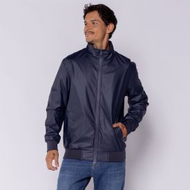 Jaqueta Masculina Gola Alta Em PU Marc Alain Azul Marinho