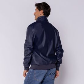 Jaqueta Masculina Gola Alta Em PU Marc Alain Azul Marinho