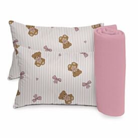 Jogo de Cama Bebê 100% Algodão Havan Baby 3 Peças - URSO ROSA