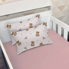 Jogo de Cama Bebê 100% Algodão Havan Baby 3 Peças - URSO ROSA