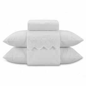 Jogo de Cama Casal Imperial com Renda Havan Casa 4 pçs - Branco