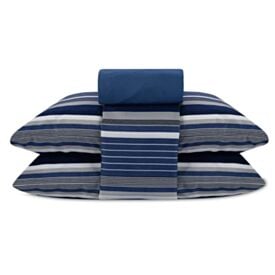 Jogo de Cama Casal Elegance Havan Casa 4 p&ccedil;s - F&aacute;bio Listra Azul Escuro