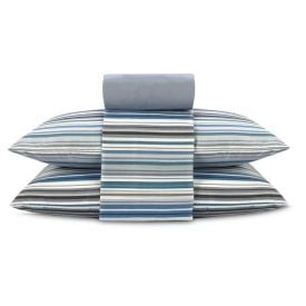 Jogo de Cama Casal Napoli Havan Casa 4 pçs - Laços Listra Azul Médio