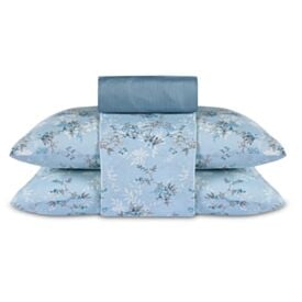 Jogo de Cama Casal Napoli Havan Casa 4 pçs - Rosely Flowers Azul