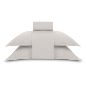 Jogo de Cama Casal Percal Buona Fortuna 4 pçs - Cinza Prata Liso Novo