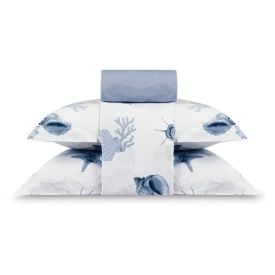 Jogo de Cama Casal Percal Buona Fortuna 4 pçs - Brisa Do Mar Azul Novo