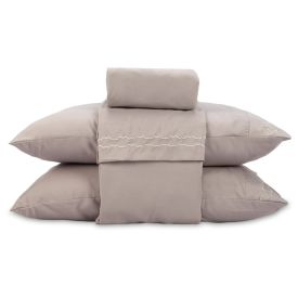 Jogo de Cama Imperial Casal com Bordado Havan Casa 4 pçs - Bege