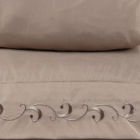 Jogo de Cama Imperial Queen com Bordado Havan Casa 4 pçs - Bege