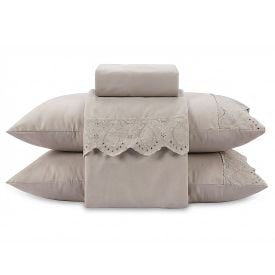 Jogo de Cama King Imperial com Renda 4 pçs Havan Casa - Bege