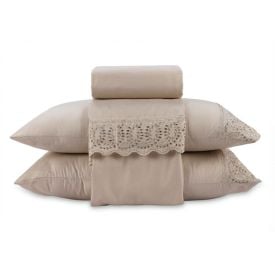 Jogo de Cama King Imperial com Renda Havan Casa 4 pçs - Bege