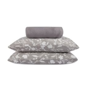 Jogo de Cama Plush Provence Casal 3 pçs Havan Casa - Yasmin Floral Cinza