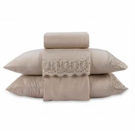 Jogo de Cama Queen com Renda Havan Casa 4 pçs - Bege