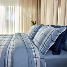 Jogo de Cama Queen Percal Buona Fortuna 4 pçs - Ravi Azul