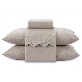 Jogo de Cama Queen Imperial com Renda Havan Casa 4 pçs - Bege